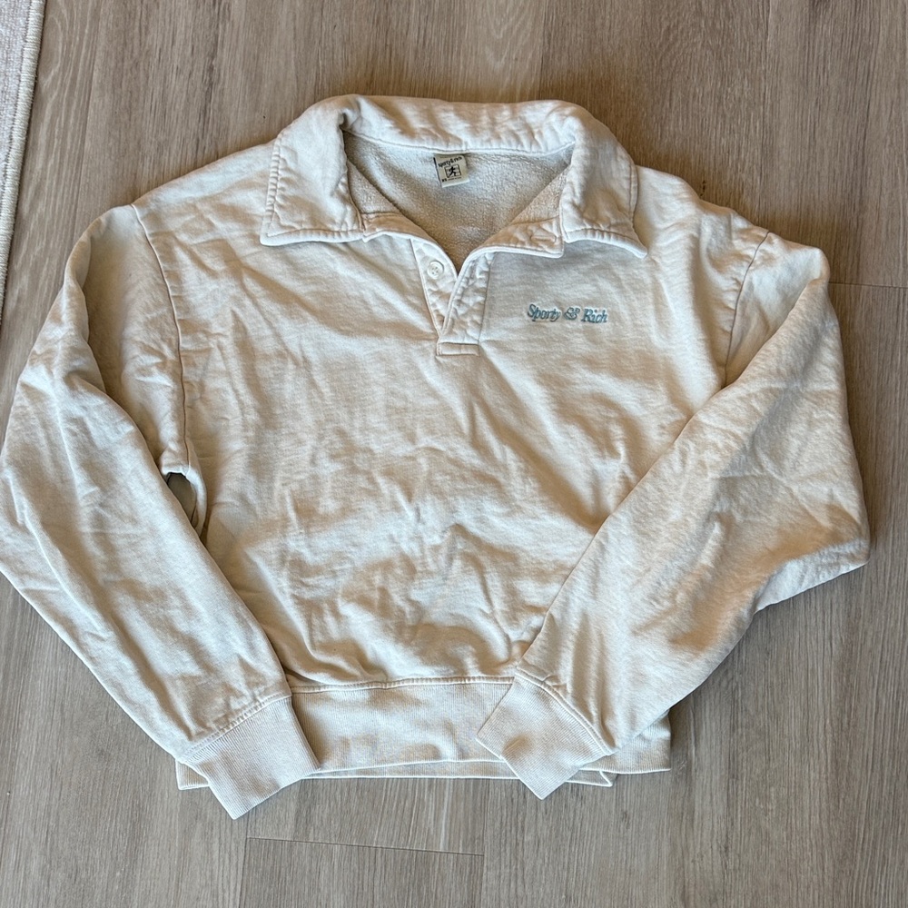 Sporty & Rich Cream Pullover Collar Sweatshirt